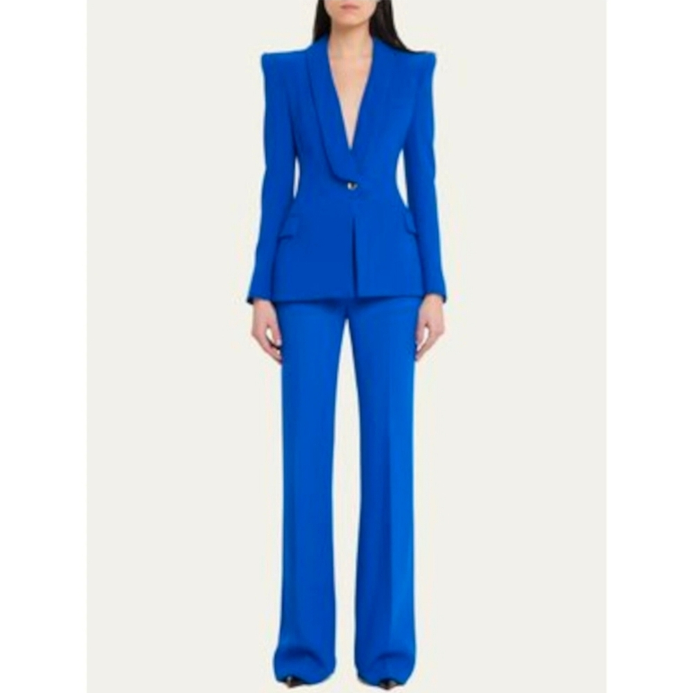💯Authentic Sergio Hudson Shawl Collar Wool Royal Blue Blazer Jacket